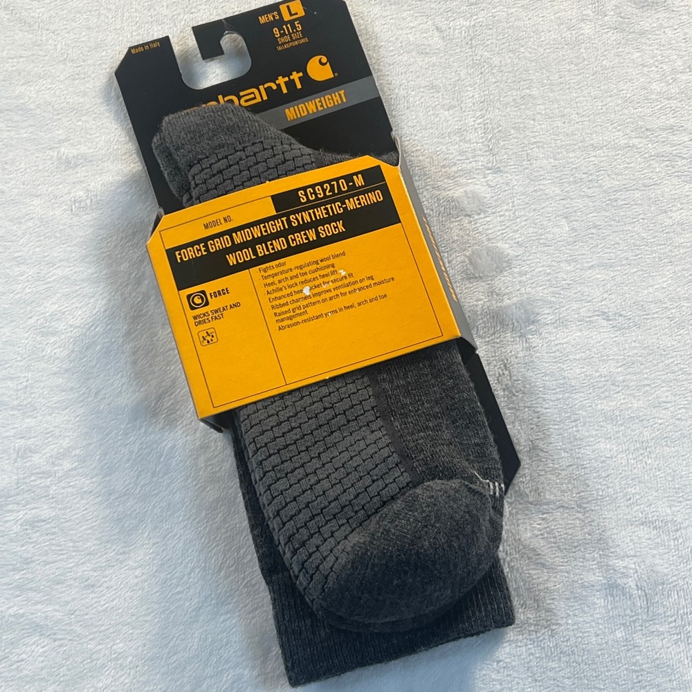 Carhartt Force Grid Midweight Merino Wool Blend Crew Socks Carbon Heather SC9270
